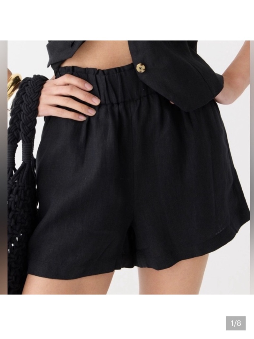 J. Crew Black Elastic-Waist Linen Blend Shorts